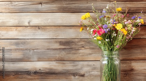 Wallpaper Mural Vibrant Wildflowers in Jar Against Wooden Background Torontodigital.ca