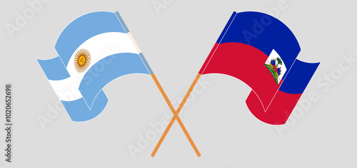 Crossed and waving flags of Argentina and Republic of Haiti. Vector illustration