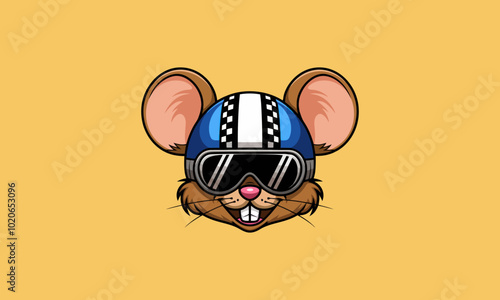 Cute mouse wearing a racing helmet and goggles.