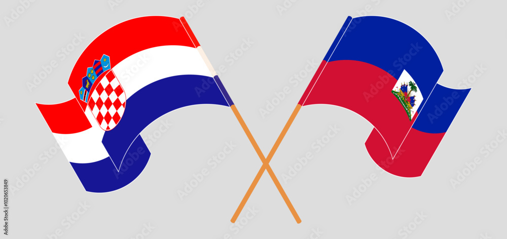 Crossed and waving flags of Croatia and Republic of Haiti. Vector illustration Crossed and waving flags of Croatia and Republic of Haiti. Vector illustration