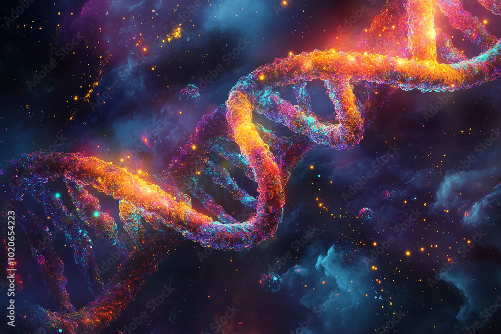 Glowing DNA Double Helix in Digital Art