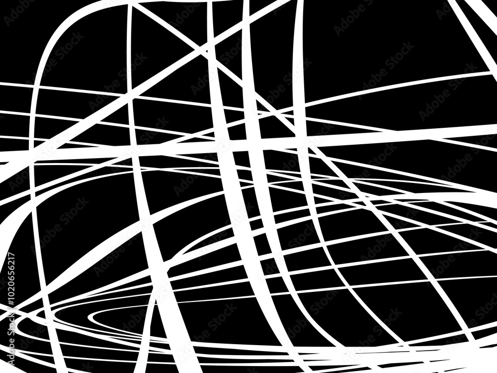 White tangled thread background. Circular abstract pen stroke vector illustration, on black background. Tangled scribbles hand drawn doodles. Vector illustration isolated on black background. White tangled thread background. Circular abstract pen stroke vector illustration, on black background. Tangled scribbles hand drawn doodles. Vector illustration isolated on black background.