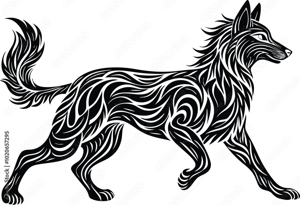 Fototapeta premium Dog silhouette sketch with flowing lines