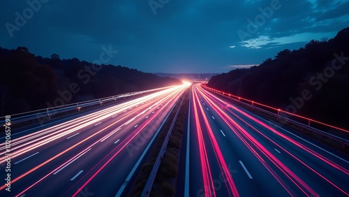 Night road with ghosts of cars
