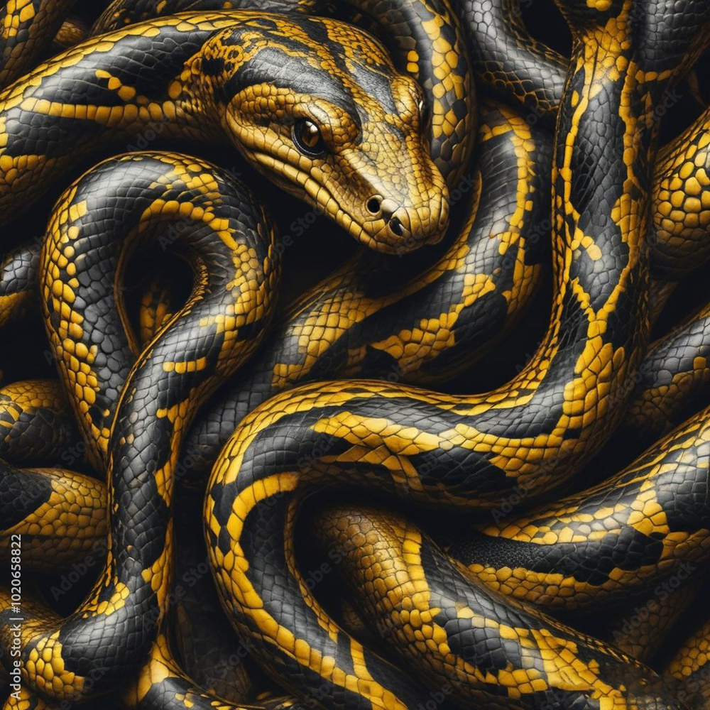 Fototapeta premium Realistic illustration of snake body with shiny skin patern.
