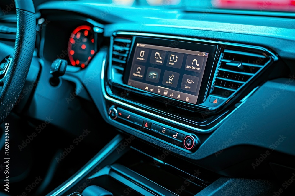 Modern Car Interior with Digital Display and Control Buttons Modern Car Interior with Digital Display and Control Buttons