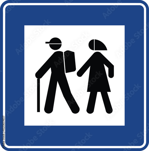 Hiking path, Road signs in Turkey. Standard traffic signs on Turkish highways. (Turkish: Karayollari standart trafik isaret levhalari, Bilgi isaretleri)