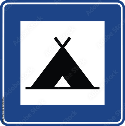 Camping site, Road signs in Turkey. Standard traffic signs on Turkish highways. (Turkish: Karayollari standart trafik isaret levhalari, Bilgi isaretleri)