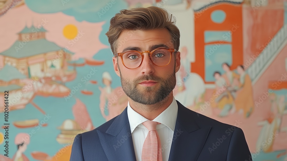Modern Man in Business Attire with Colorful Background Art Modern Man in Business Attire with Colorful Background Art