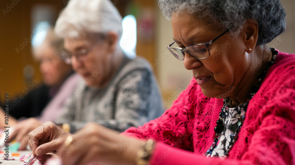 Women engage in a creative crafting session focused on artistic expression and connection in a community space Women engage in a creative crafting session focused on artistic expression and connection in a community space