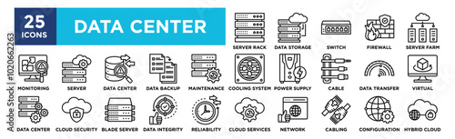 Data Center icon collection set. Containing design computer, database, internet, data, server