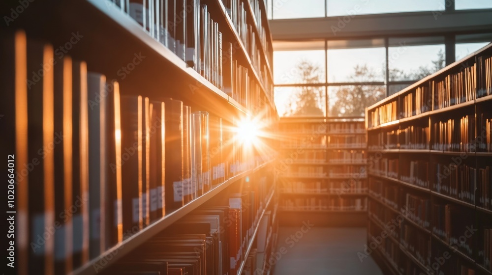 Bookshelf with Sunbeams Shining Through Windows Bookshelf with Sunbeams Shining Through Windows