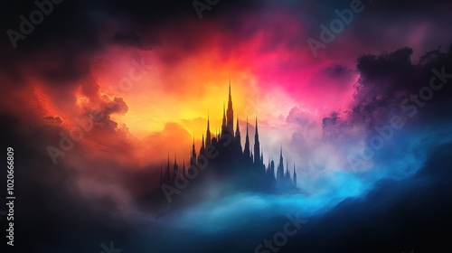 Enchanted Castle Amidst Colorful Twilight Sky