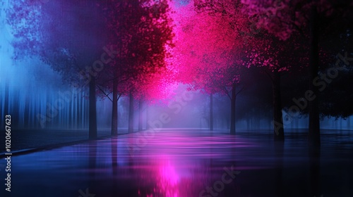 Ethereal Forest with Pink and Purple Trees at Dusk