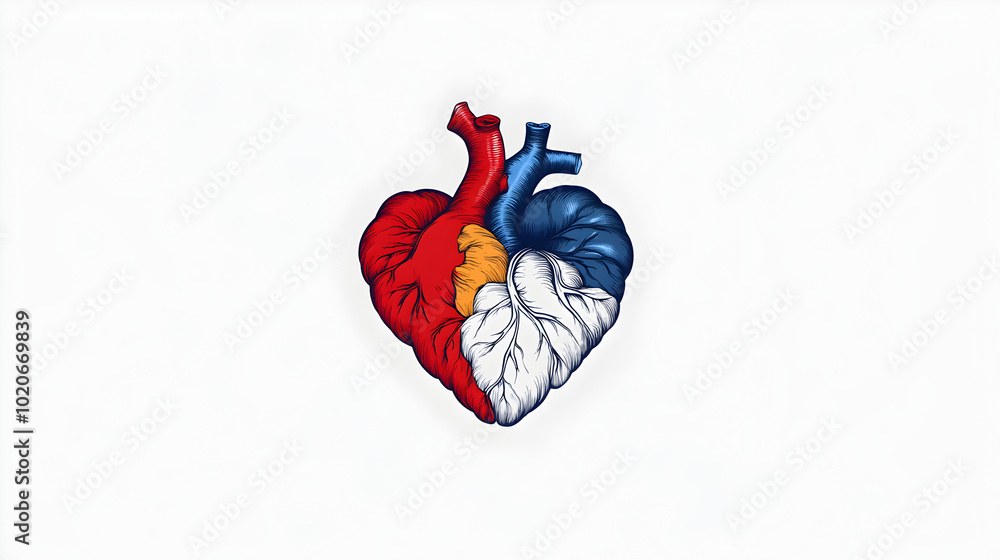 An illustrated heart filled with various colors and patterns, symbolizing love. Heart of love.
An illustrated heart filled with various colors and patterns, symbolizing love. Heart of love.