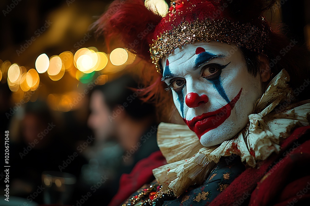 A portrait of a clown with elaborate makeup and costume A portrait of a clown with elaborate makeup and costume