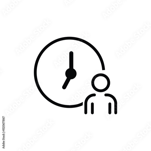 Man and a clock icon on white background, vector, illustration.