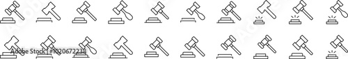 Judicial Gavel Line Icon Collection. Editable Stroke. Perfect for Infographics, Articles, Books, Flyers, Banners