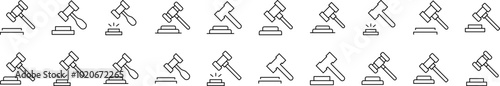 Judicial Gavel Outline Image Collection. Editable Stroke. Perfect for Infographics, Articles, Books, Flyers, Banners