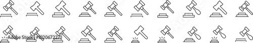 Judicial Gavel Outline Picture Collection. Editable Stroke. Perfect for Infographics, Articles, Books, Flyers, Banners