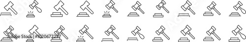 Judicial Gavel Outline Icon Collection. Editable Stroke. Perfect for Infographics, Articles, Books, Flyers, Banners