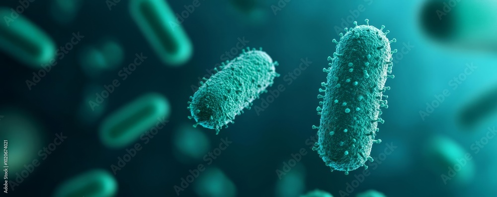 Resistant bacteria spreading in hospital environments, medical hazard, 3D illustration Resistant bacteria spreading in hospital environments, medical hazard, 3D illustration