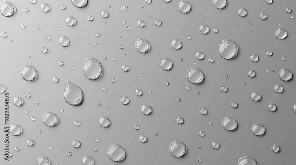Water drops on a gray background, top view Water drops on a gray background, top view