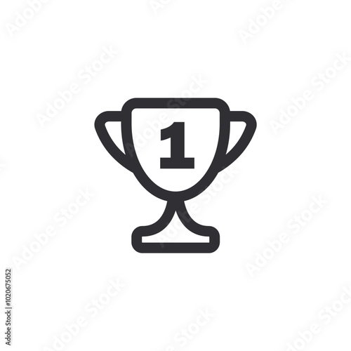Winner's trophy icon. Symbol of victory. Cup icon. Goblet icon. Champion trophy cup. Sport cup on stand. Achievement badge. Reward badge. First place. Quality mark. Premium quality. Award icon. Place