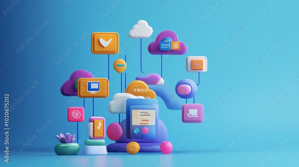 3d rendering of cloud computing with colorful application icons. 3d rendering of cloud computing with colorful application icons.