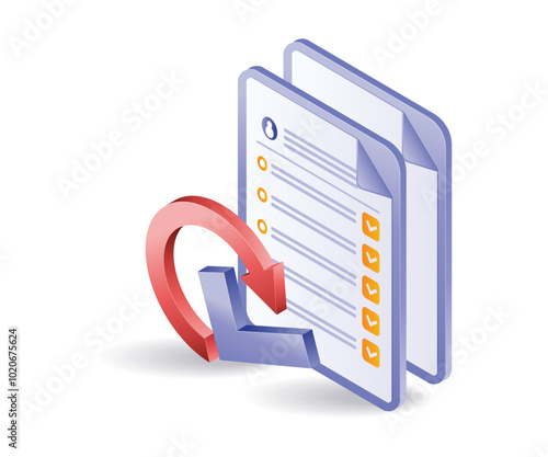 Data checklist analysis of people isometric illustration