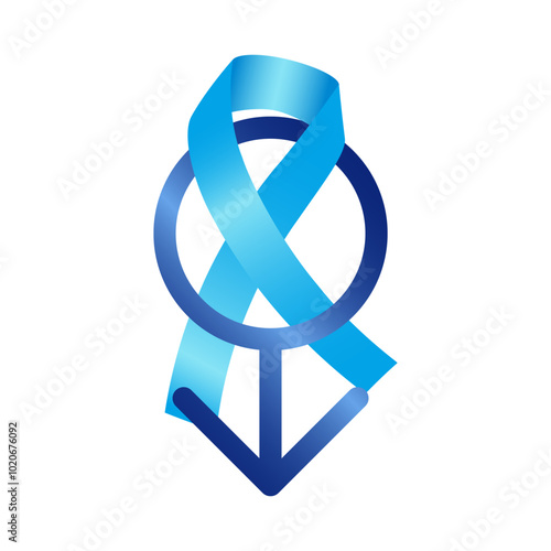 Vector illustration of blue ribbon with male symbol on transparent background