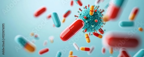 Superbug evading immune defenses, antibiotic-resistant infection, 3D illustration