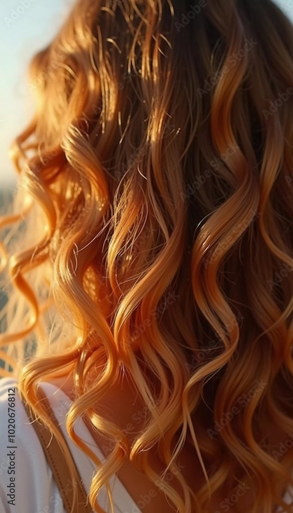 Stunning curls of honey-colored hair, showcasing their shine and bouncy texture, illuminated elegantly by gentle, natural light. Generative AI Stunning curls of honey-colored hair, showcasing their shine and bouncy texture, illuminated elegantly by gentle, natural light. Generative AI