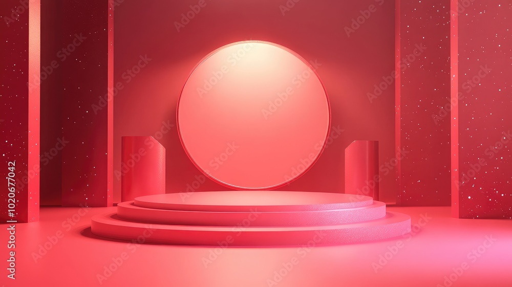 Red Abstract Minimalist Platform with Circle and Walls Red Abstract Minimalist Platform with Circle and Walls