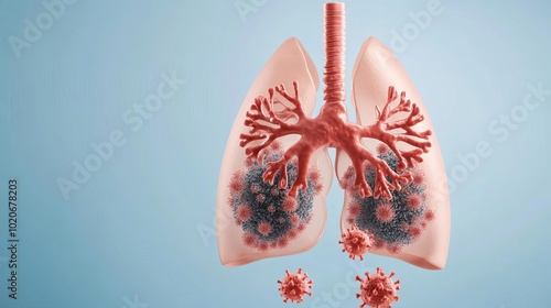 Visualizing bacterial biofilm in lungs, infection resistance, 3D illustration
