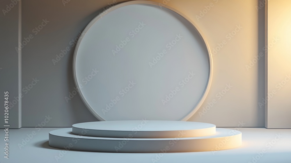 White Round Pedestal with Oval Frame in Minimalist Setting White Round Pedestal with Oval Frame in Minimalist Setting