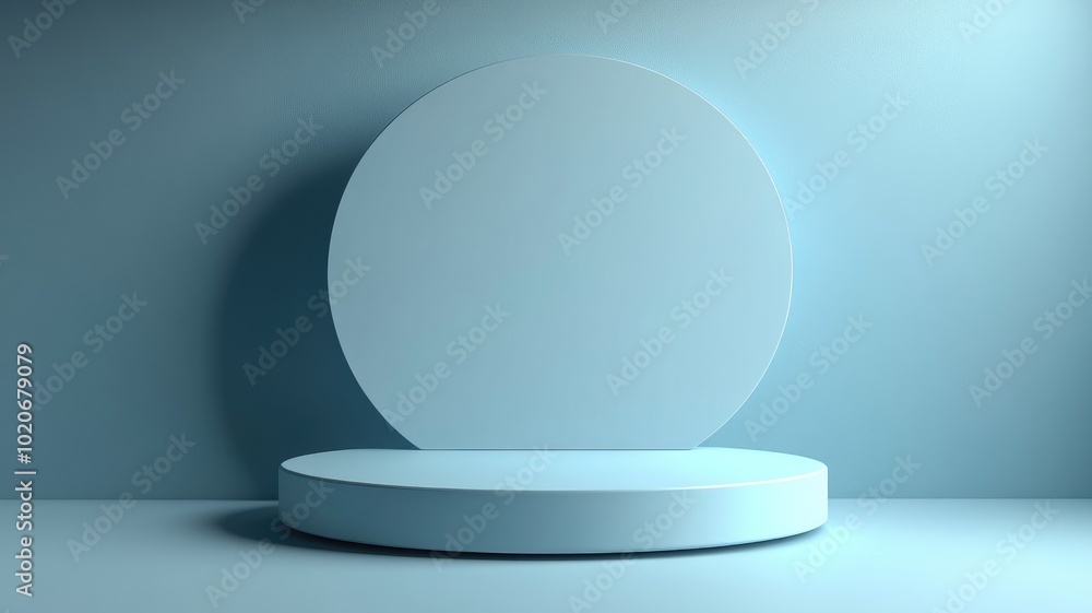 A Blue Oval Shape and a Round Platform in a Blue Room A Blue Oval Shape and a Round Platform in a Blue Room