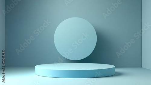 A Circular Platform and Oval Shape in a Blue Room