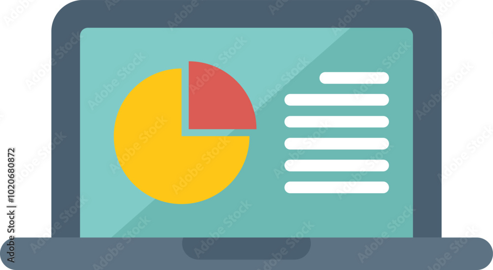 This vector icon of a laptop displaying a pie chart and data is perfect for representing business analytics This vector icon of a laptop displaying a pie chart and data is perfect for representing business analytics