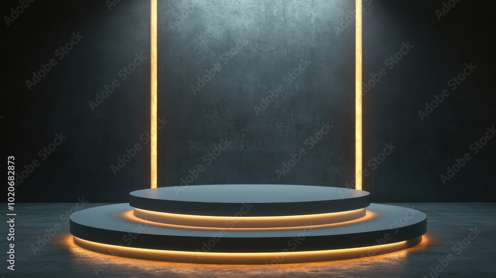 Illuminated Circular Platform with Two Levels and a Rough Concrete Wall Illuminated Circular Platform with Two Levels and a Rough Concrete Wall
