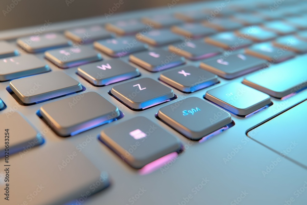 Closeup of a modern computer keyboard with backlit keys Closeup of a modern computer keyboard with backlit keys
