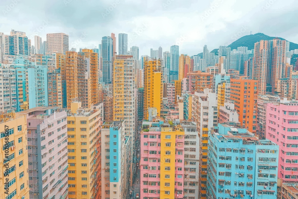 Obraz premium Vibrant cityscape with colorful high-rise buildings