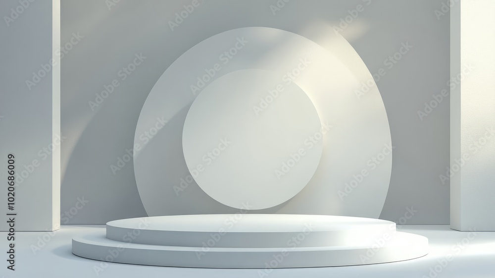 Two-Tiered Circular Platform in a Minimalist White Room Two-Tiered Circular Platform in a Minimalist White Room