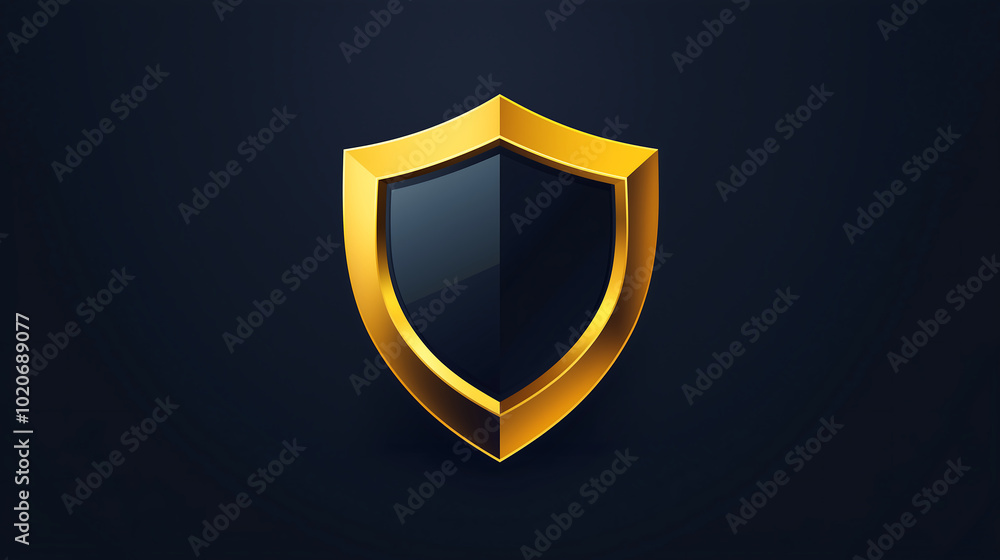 golden shield with a black interior stands out against a dark blue background symbolizing protection and security golden shield with a black interior stands out against a dark blue background symbolizing protection and security