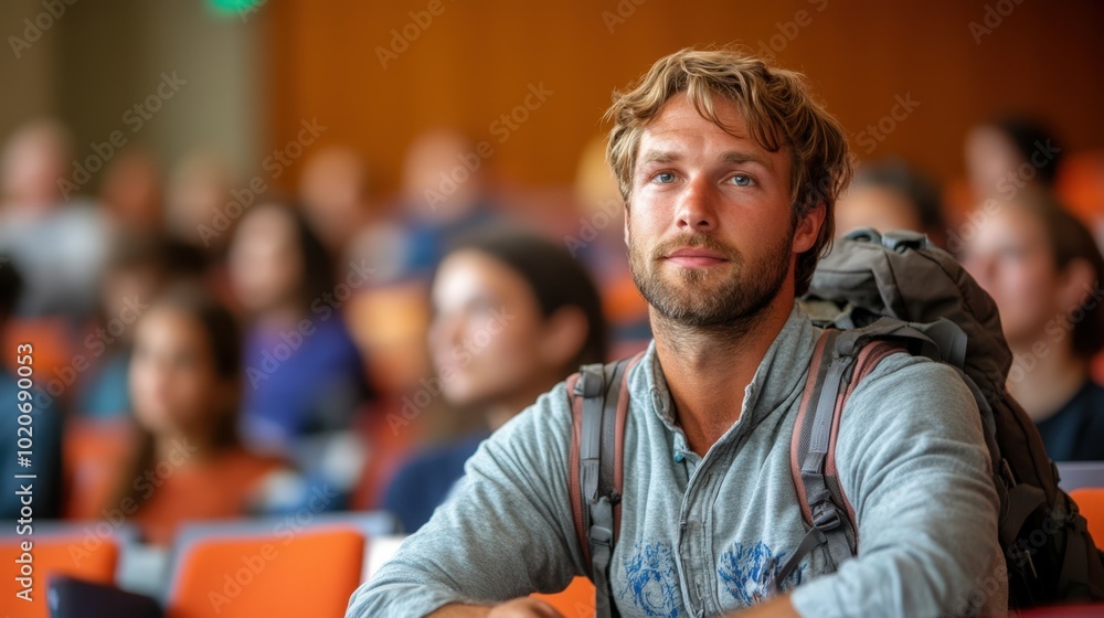 thoughtful young man in crowd thoughtful young man in crowd