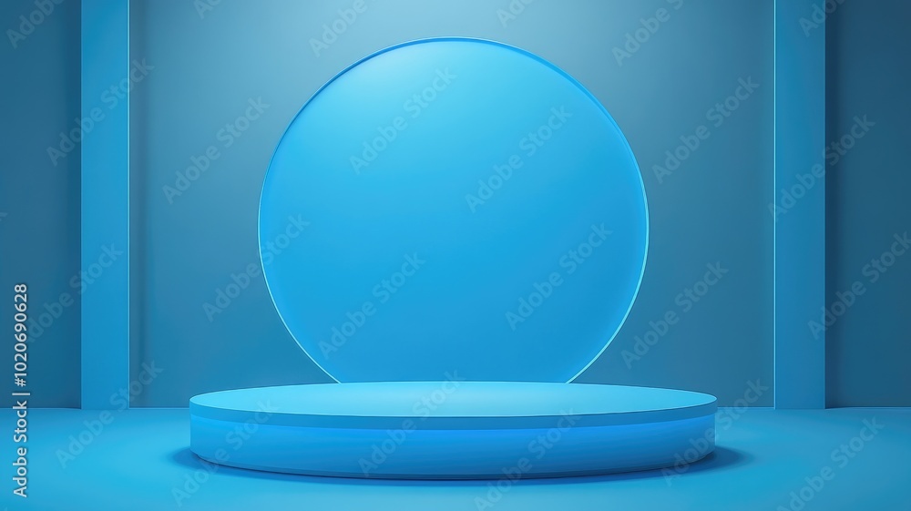 Blue Abstract Geometric Platform with Circular Wall and Podium Blue Abstract Geometric Platform with Circular Wall and Podium