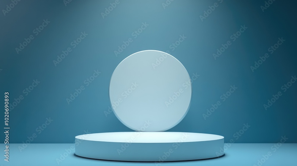 A Single Circular Platform on a Blue Background with a White Circle Above A Single Circular Platform on a Blue Background with a White Circle Above