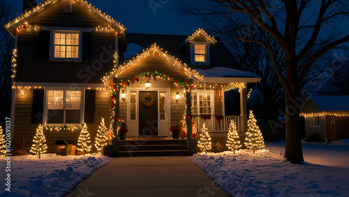 A house covered with christmas lights and festive decorations for the holiday season 