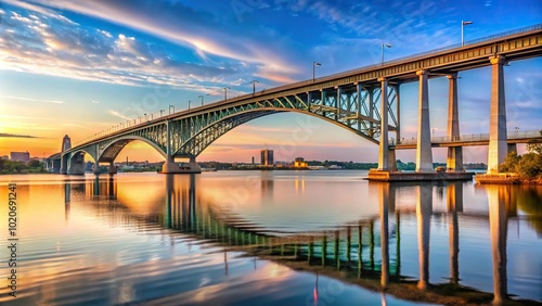 Forced perspective view of Francis Scott Key Bridge in Baltimore, Maryland photo