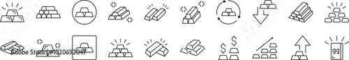 Gold Bars Related Line Icon Collection. Editable Stroke. Perfect for Infographics, Articles, Books, Flyers, Banners